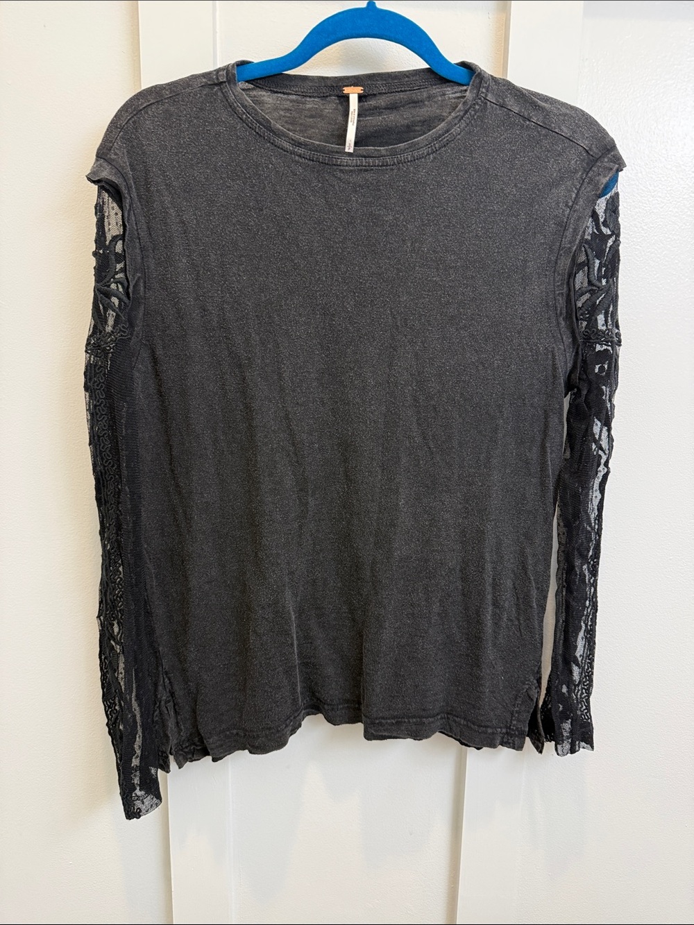 Free People Black Long-Sleeve Top with Lace Sleeves